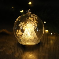 Boule de Noël en verre soufflé à la main avec motif flocon de neige, ornement décoratif à suspendre pour sapin de Noël, en fil de verre LED, fourni directement par l'usine