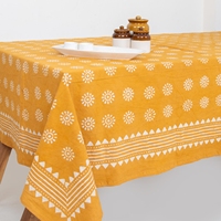 Nappe de table bohème en pur coton, motif imprimé en blocs jaune et blanc, rectangulaire, pour cuisine et salle à manger
