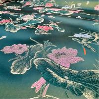 Tissu en soie de mûrier 100% de grade 6A, brocart Shujin tissé, écologique, à 5 couches de trame, motif Pie-de-poule et Lotus Vert, largeur 140 cm, Haute Qualité