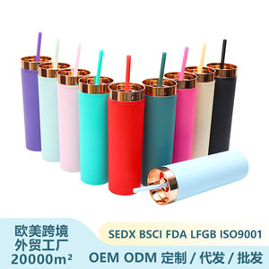 Shang Kou Ai 16Oz Double Walled Plastic <b>Straw</b> <b>Cup</b> Electroplated <b>Lid</b> Portable Travel Water Bottle Bpa Free Summer Use - Product Image 2