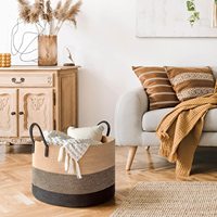 Grand panier en corde tressée 21 pouces x 14 pouces, panier de rangement pour couvertures avec longues poignées, panier à linge décoratif en corde de coton naturel