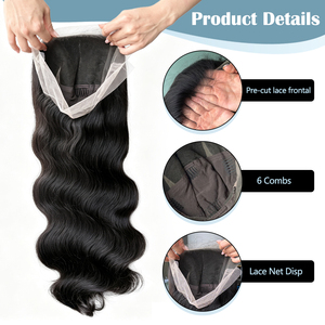 Perruques en cheveux humains naturels ondulés, couleur naturelle, 13x6, cheveux brésiliens bruts, perruques frontales en dentelle HD, 24 pouces, douces et élastiques - Product Image 2