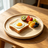 Plateau de service rond en bois d'hévéa Dia35x2cm, finition blanchie, plateau en bois pour aliments, gâteaux, collations, fruits, cuisine et salle à manger