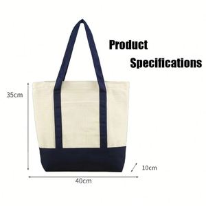Sacs fourre-tout personnalisés en gros pour femmes, sacs de courses réutilisables avec logo, en toile de coton sérigraphiée, pour usage quotidien - Product Image 4