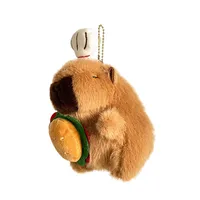 Porte-clés pendentif en peluche Capybara chef de dessin animé, poupée Capybara avec burger et frites, vente en gros transfrontalière de poupées, porte-clés et jouets
