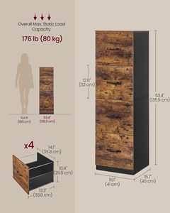 Meuble de Rangement de Bureau SENYU, Armoire à Documents, Support d'Imprimante, 4 Tiroirs Verrouillables, Barres Suspendues Ajustables pour Documents A4/Lettre, Style Vintage - Product Image 6