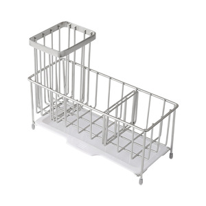 304 Stainless Steel Sink Drain Basket With Tray Moisture Proof Kitchen Dishwashing Storage Rack For Sponge And Soap - Product Image 5