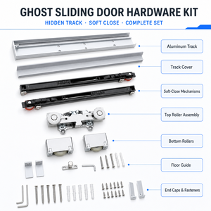 Kit de quincaillerie pour <span class=keywords><strong>porte</strong></span> <span class=keywords><strong>coulissante</strong></span> Ghost, fermeture douce, rail invisible, en alliage d'aluminium, ensemble complet pour portes intérieures, OEM ODM personnalisé - Product Image 1