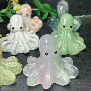 Venta al por mayor artesanías de cristal grabado a mano Piedra Natural pulido producto personalización pulpo para adorno para regalo