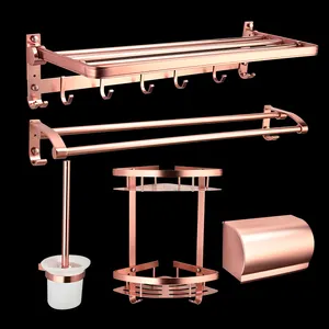 MCBKRPDIO 스페이스 알루미늄 럭셔리 로즈 골드 5 피스 호텔 화장실 욕실 액세서리 세트