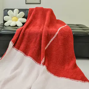 Nhung Đỏ lông cừu ném Chăn với sọc trắng Chunky Polyester cho dã ngoại giường người lớn cá nhân Snuggle flannel