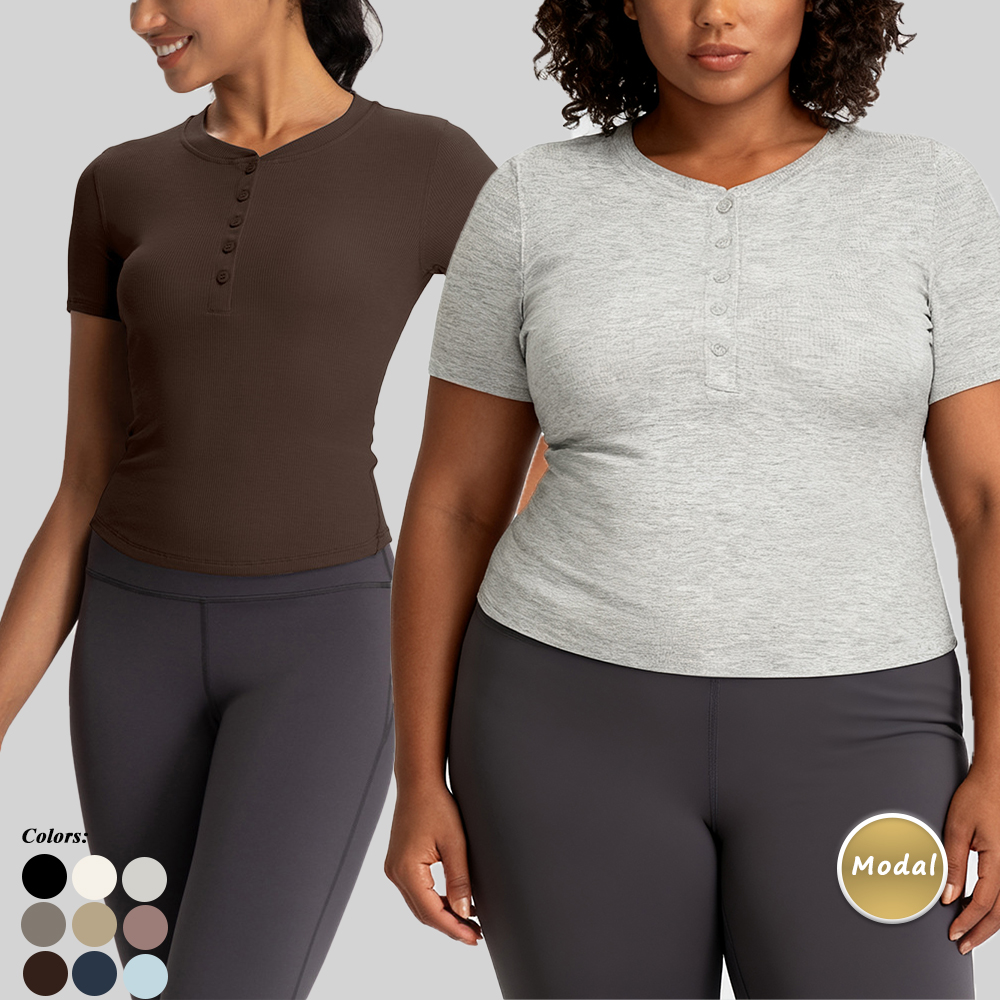 Women's Modal Classic Round Neck Yoga T-Shirt Slimming Fit Ribbed Short Sleeve Top for Female Causal Comfortable T-shirt 2025