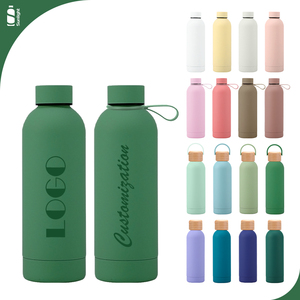 Bouteille isotherme personnalisée en acier inoxydable avec couvercle en bambou vert, bouteille d'eau <span class=keywords><strong>pour</strong></span> la gym, bouteille de boisson, Botellas De Agua 500ml - Product Image 1