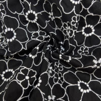 Tissu en coton floral noir et blanc à motif contour, 80 GSM, 50 pouces, en stock, pour robe, jupe, textile de maison, couture DIY