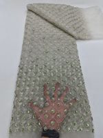 NI.AI - Tela de Tul con Lentejuelas Geométricas de Lujo, Encaje de Red con Diamantes, Esmeraldas y Cuentas de Cristal