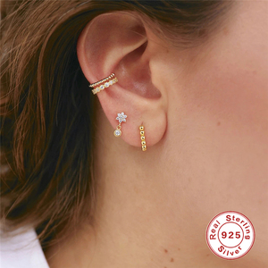 ROXI - Pendientes de Plata de Ley S925 con Forma de Copo de Nieve Geométrico y Diamantes, Elegantes y Sencillos - Product Image 3