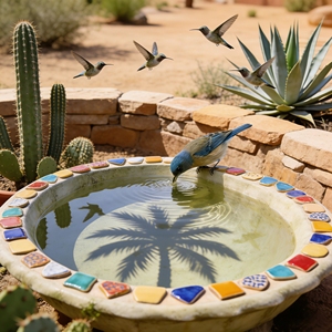 Bain d'oiseaux <span class=keywords><strong>de</strong></span> <span class=keywords><strong>jardin</strong></span> en résine peint à la main - Bassin décoratif en pierre rétro pour la cour extérieure, fontaine d'eau, esthétique enchanteur - Product Image 5