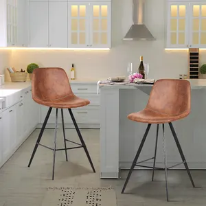 Nordic Style Breakfast Kitchen Leather Bar Stool Metal Legs Counter Height Chair Bar Stool
