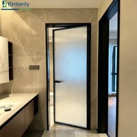 Porte en aluminium à battants pour salle de bain, étanche et résistante à l'humidité, avec porte en verre