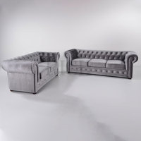 Juego de Sofás Chesterfield de Estilo Francés Moderno, Tapizado en Terciopelo, Madera Maciza, para Hogar, Apartamento, Sala de Estar, Hotel, Vestíbulo, Villa u Oficina