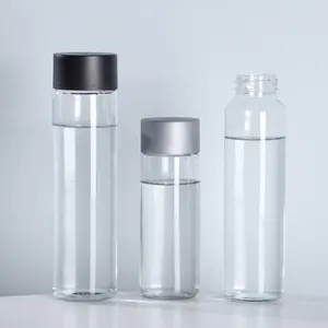 زجاجة مياه شرب من الزجاج بسعة 250 مل 300 مل 400 مل 500 مل 750 مل بفم واسع زجاجة مشروبات بغطاء بلاستيكي