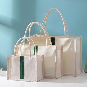 <b>Plain</b> Blank <b>Canvas</b> Grocery Heavy Duty Cotton Tote Reusable Shopping Bag With Thick Rope Handle Bulk Custom Printing - Product Image 1