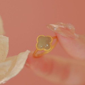 Hetian Jade Four Leaf Clover Ring For Women Adjustable Bezel Setting Gift Jewelry - Product Image 1