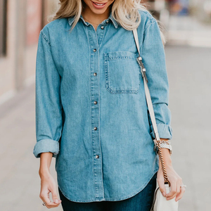 Camisas vaqueras personalizadas para mujer, camisas vaqueras negras ajustadas de moda y cómodas de fabricante OEM/ODM al por mayor para mujer - Product Image 6