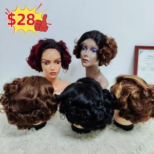 Promoción Letsfly, Peluca Brasileña con Cierre de Encaje 4x4 de 200 Gramos, Peluca Corta Bob con Ondas Sueltas al 200%, Peluca de Cabello Humano Rizado y Elástico de 10 Pulgadas - Product Image 2