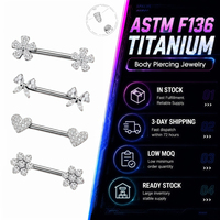 ASTM F136 G23 Titanium Internal Thread Barbell Piercing Jewelry Double Sided Zircon Flower Bow Heart Tongue Nipple Bar