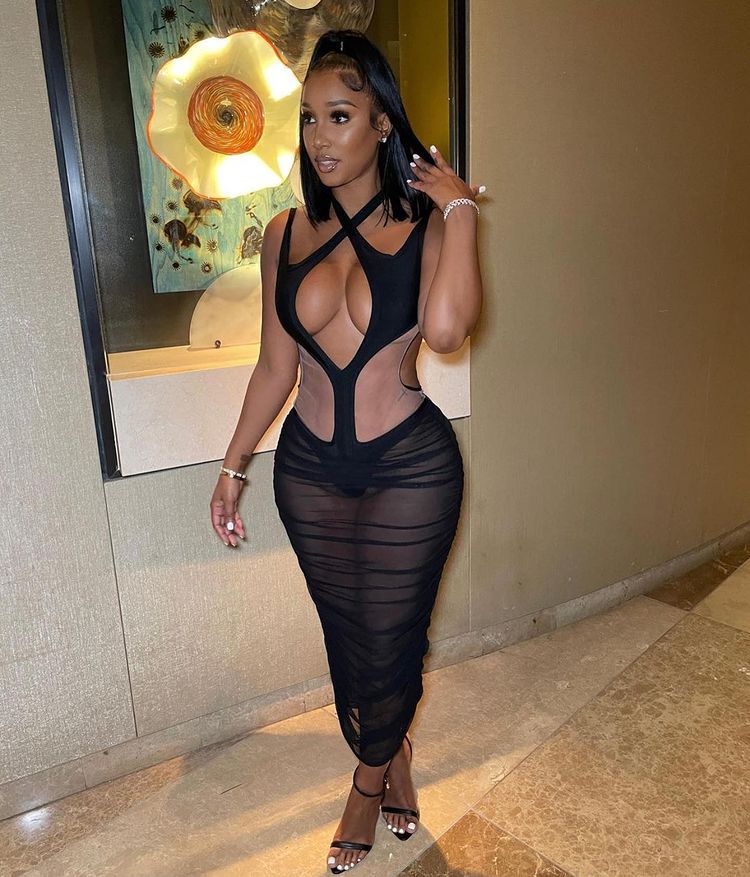 Summer Sexy Cut Out CrissCross Halter Sheer Midi Club Dress for Women -  Ideal Night Out Apparel, Breathable & Comfortable