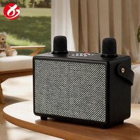 Máquina de Karaoke de Madera Sólida Premium, Micrófonos Dobles, Caja de Madera Vintage, Sonido HiFi, Compatible con USB, Tarjeta TF, Conexión AUX