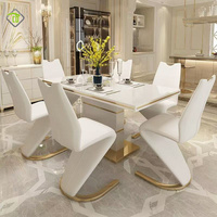 Luxus Sinter stein Rechteck Esstisch Set 4 Stühle Modern Gold Edelstahl Restaurant Esszimmer möbel