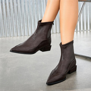 Venta al por mayor nuevo <span class=keywords><strong>Otoño</strong></span>/<span class=keywords><strong>Invierno</strong></span> estilo francés de moda versátil punta estrecha tacón grueso cremallera Martin botas - Product Image 2