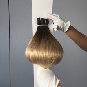 โรงงานผลิตผมยี่ห้อ Jasminebeauty ผมแท้แบบ Double Drawn Virgin Natural European Straight Remy PU Double Weft สีบลอนด์เดี่ยว 100% - Product Image 3
