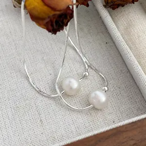 Vintage Snake Chain Sterling Silver Natural Freshwater Pearl Necklaces S925 Pearl Necklace Women