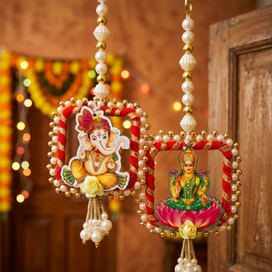 Artificial <b>Flower</b> Ganesh Lakshmi Hanging With Pearl Beads Decorative Floral <b>Wall</b> Hanging For Home Festival <b>Decor</b> Supply - Product Image 4