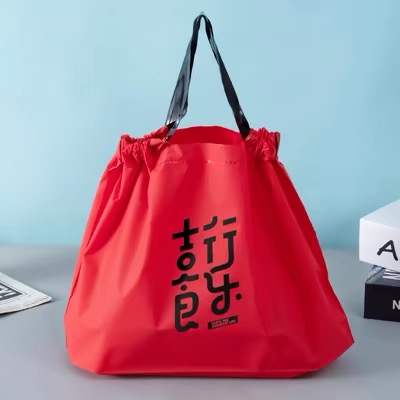 Custom Printed Plastic Drawstring Bags for Seafood Takeout Food Delivery Bans Fresh Packaging