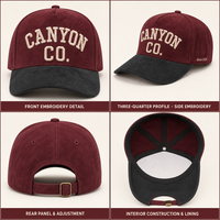 Casquette de baseball en daim à visière incurvée de haute qualité avec logo personnalisé, 5 panneaux, broderie 3D en relief, bicolore rouge bordeaux et anthracite, directement de l'usine