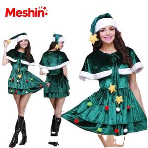 Disfraz de Navidad para Mujer Adulta, Vestido Verde con Gorro de Árbol de Navidad, Chal Elegante para Fiesta, Inspirado en Santa Claus - Product Image 4