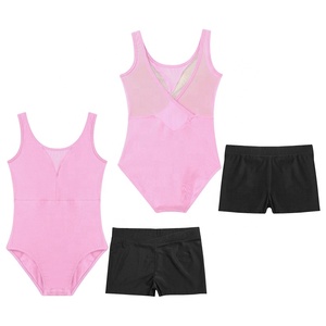 Justaucorps et short de danse pour filles, en tissu extensible, <span class=keywords><strong>col</strong></span> en V, sans manches, 2 pièces, tenue de danse d'entraînement, ballet pour débutantes, personnalisable - Product Image 3