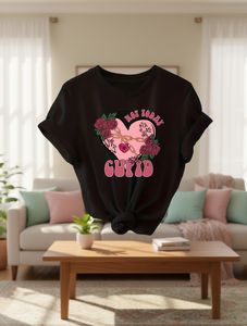 T-shirt girocollo da donna con stampa Cupid Rose Chain, vestibilità ampia e casual, manica corta, top in jersey comodo per tutte le stagioni - Product Image 2