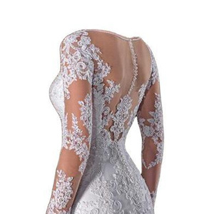 Mermaid Wedding Dress With <b>Lace</b> Backless Sweetheart Neckline Pure <b>White</b> Train Polyester Fabric - Product Image 4