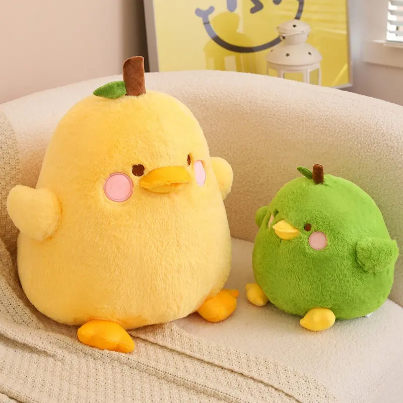 Vente chaude drôle doux dessin animé fruits en forme de poire animaux en peluche en peluche canard oreillers enfants jouets