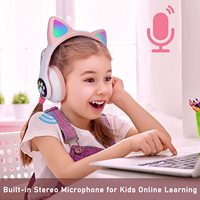 Casque Gaming Sans Fil Bluetooth Tendance Motif Chat Mignon 2025 avec Micro et LED pour Enfants, PC et Téléphone