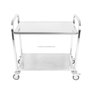 Hotel Kitchen Commercial Catering Stainless Steel 2 Tier 4 Swivel Castors Stainless Steel Kitchen <b>Trolley</b> <b>Serving</b> <b>Trolley</b> Cart - Product Image 2