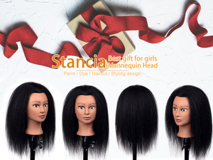 Cabeza de Maniquí de cabello humano 100% con peluca y pelucas de pie para peluquería, cosmetología, práctica, entrenamiento, cabeza de muñeca - Product Image 5