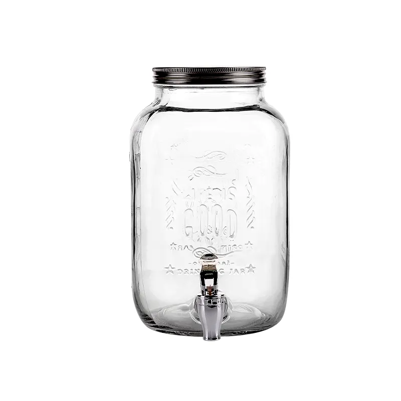 4L Square Bottom Glass Drinking Dispenser With Tap Glass Beverage Dispenser Jar