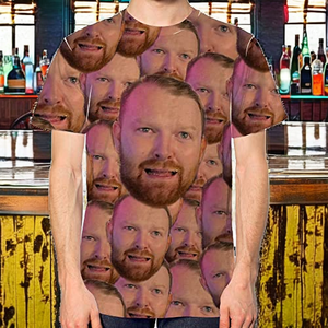 Funny <strong>Personalised</strong> Jersey 100% Polyester with Pattern T-Shirt All Over Face Print <strong>Top</strong> Tee Stag Do Gift Men Women White - Product Image 2
