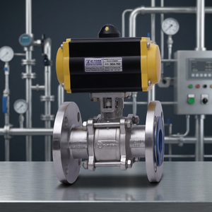 Vanne à boisseau sphérique pneumatique à bride en acier inoxydable CF8 avec actionneur rotatif pour la coupure et le contrôle du vapeur et de l'eau dans les conduites - Product Image 2